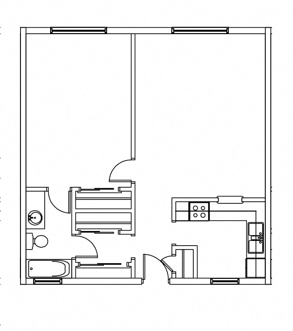 Floor plan for 1 bed, 1 bath, 702 sqft